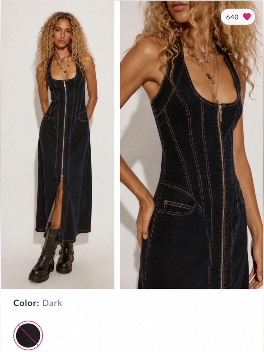 Free People Bardot Martel Denim Midi Dress 2 XS
